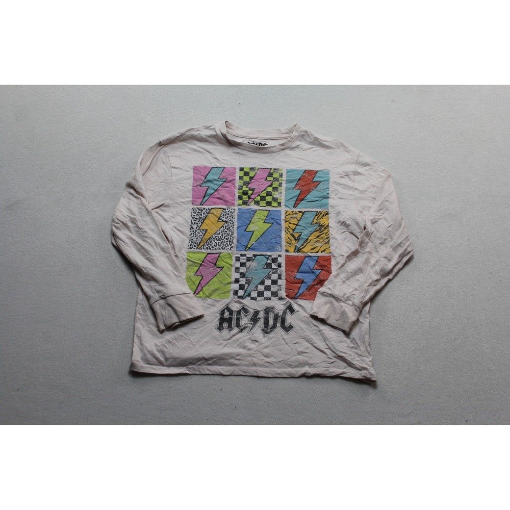 AC/DC Graphic Tee Kids Size Medium 8 Pink Excellent Lightning Bolt Band Shirt